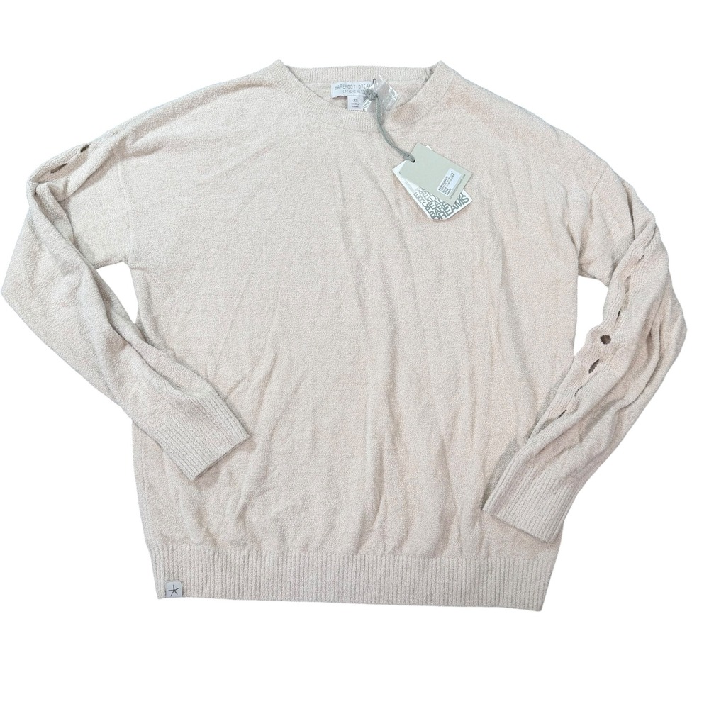 Barefoot Dreams Womens CozyChic Ultra Lite Sleeve Detail Pullover Stone Size XS
